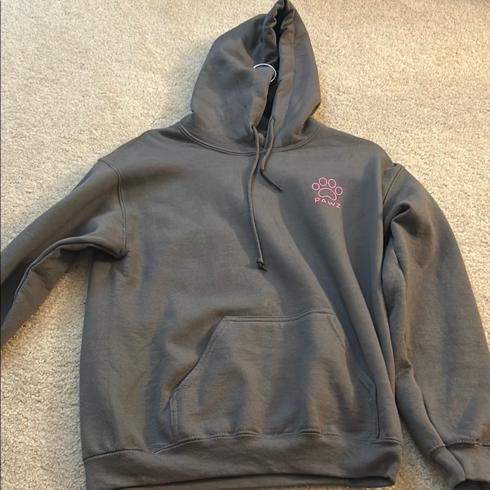 Gray Hoodie with Pink Paw Print